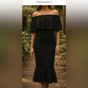 Off-Shoulder Black Ruffle Midi Dress Lularoe Cici